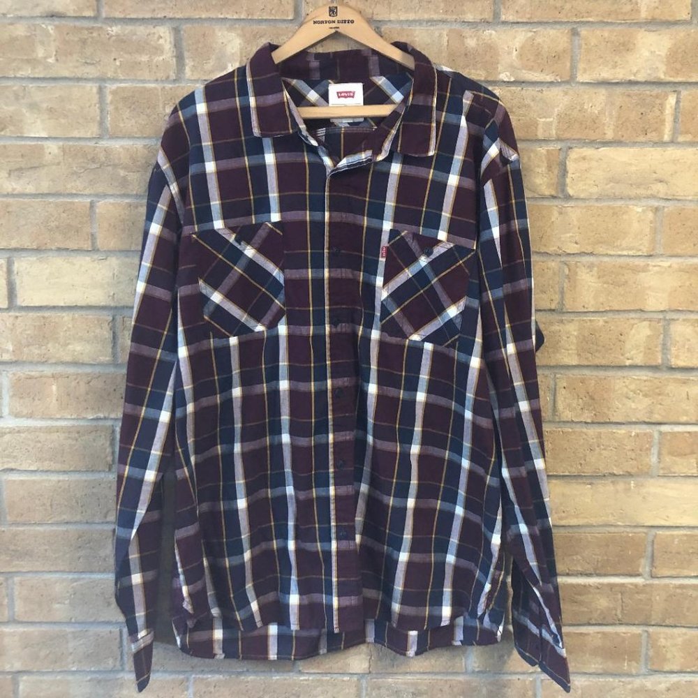 Levi"s Shirt Adult XXL 2XL Plaid Button Down Long Sleeve Pocket Casual Men